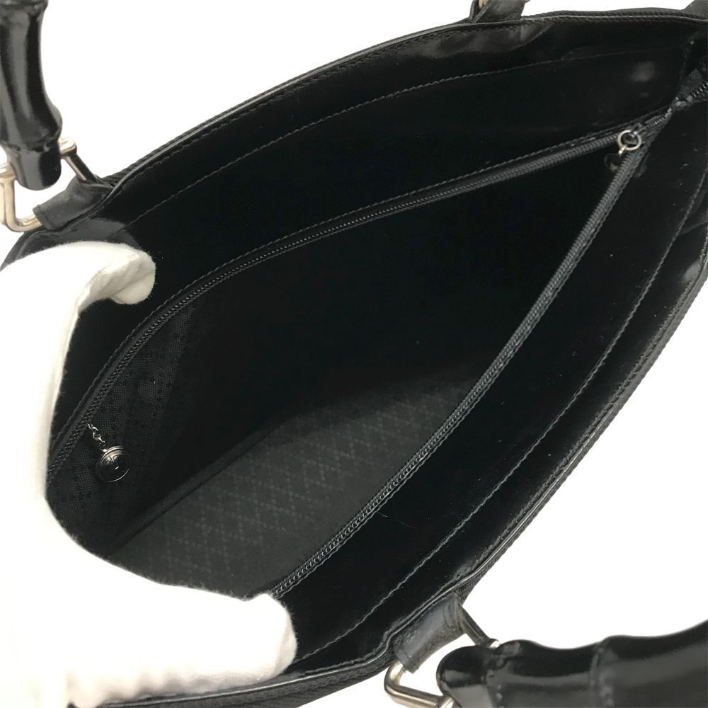 Gucci Bamboo Shoulder Bag Diagonal Black Canvas Enamel Detachable Strap - Picture 15 of 16